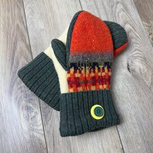 Wool Mittens Orange Aztec Striped Fleece Lined